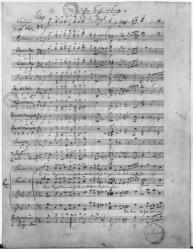 Ms.316, Three Lieder, Opus 65, Number 3, for male choir, 1847 (pen & ink on paper) (b/w photo) | Obraz na stenu