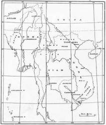 A map of the Indo-Chinese peninsula c. 1900. Indochina or Mainland Southeast Asia. From Customs of The World, published c.1913. | Obraz na stenu