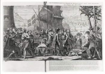 Trade between Mexican Indians and the French at the Port of Mississippi, (engraving) (b/w photo) | Obraz na stenu