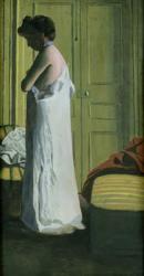 Nude in an Interior, Woman Removing her Shirt, 1900 (oil on card) | Obraz na stenu