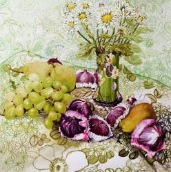 Figs, Grapes and Pears with Marguerites (w/c) | Obraz na stenu