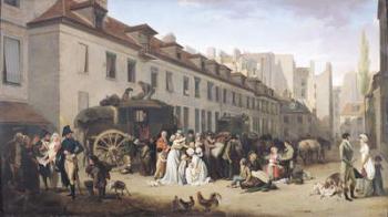 The Arrival of a Stagecoach at the Terminus, rue Notre-Dame-des-Victoires, Paris, 1803 (oil on panel) (for detail see 90182) | Obraz na stenu