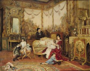 Victorien Sardou (1831-1908) and his Family in their Drawing Room at Marly-le-Roi, c.1875 (oil on canvas) | Obraz na stenu