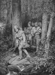 Joseph Brown Leading his Company to Nicojack, the Stronghold of the Chickamaugas, engraved by Robert Hoskin, illustration from 'The Southern Gateway to the Alleghanies' by Edmund Kirke, pub. in Harper's Magazine, 1887 (litho) | Obraz na stenu