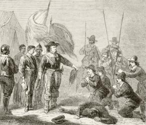 Oliver Cromwell suppressing a Leveller mutiny in the army, 1649, from 'The National and Domestic History of England' by William Hickman Smith Aubrey (1858-1916) published London, c.1890 (litho) | Obraz na stenu