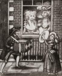 Two prostitutes look out of the window of an 18th century English brothel. From Illustrierte Sittengeschichte vom Mittelalter bis zur Gegenwart by Eduard Fuchs, published 1909. | Obraz na stenu