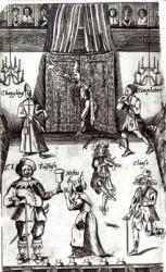 Comic Actors in Performance, 1662 (engraving) (b/w photo) | Obraz na stenu