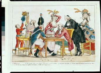 Caricature of Louis XVI (1754-93) playing chess with a soldier of the National Guard (coloured engraving) | Obraz na stenu