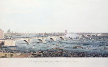 The Opening of the Waterloo Bridge on the 18th of June, 1817, etched by A. Pugin from a drawing by W. Findlater, engraved by R. Havell & Son, 1818 (colour engraving) | Obraz na stenu