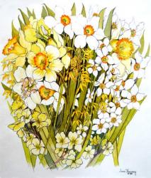 Daffodils, Narcissus, Forsythia and Primroses, 2000 (watercolour) | Obraz na stenu