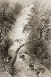 Turc Waterfall, County Killarney, Ireland, from 'Scenery and Antiquities of Ireland' by George Virtue, 1860s (engraving) | Obraz na stenu