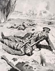 Lance-Corporal Joseph Tombs VC, with one of four wounded comrades he saved near Armentieres, France, 16th June 1915, from 'The War Illustrated Album deLuxe', published in London, 1916 (litho) | Obraz na stenu