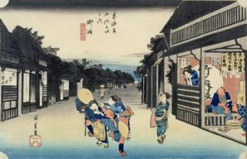 Goyu: Waitresses Soliciting Travellers, from the series '53 Stations of the Tokaido', published 1833-34 (colour woodblock print) | Obraz na stenu