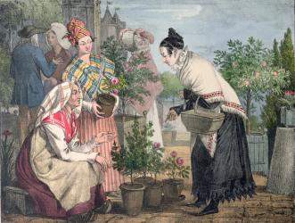 The Flower Market, Paris, engraved by Charles Joseph Hullmandel (1789-1850), published 1821 (colour litho) | Obraz na stenu