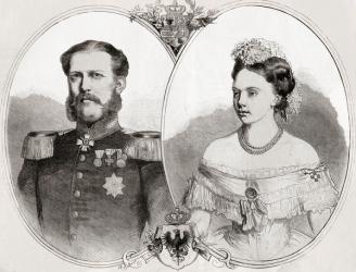 Duke William of Mecklenburg-Schwerin and his wife Princess Frederica Wilhelmina Louise Elisabeth Alexandrine of Prussia, from 'L'Univers Illustré', 1866 (engraving) | Obraz na stenu