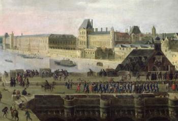 View of the Pont-Neuf and the River Seine looking downstream, detail of the bridge and the Louvre, c.1633 (oil on canvas) | Obraz na stenu
