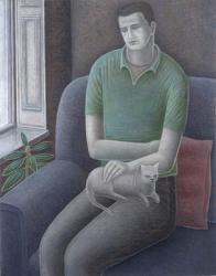 Young Man with Cat, 2008 (oil on canvas) | Obraz na stenu