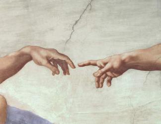 Hands of God and Adam, detail from The Creation of Adam, from the Sistine Ceiling, 1511 (fresco) (pre restoration) | Obraz na stenu