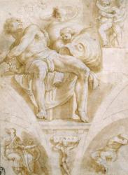 The Prophet Jonah and Two Destroyed Lunettes (design for the Sistine Chapel) | Obraz na stenu