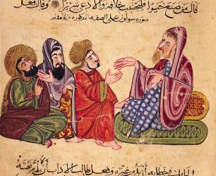MS Ahmed III 3206 Solon (638-559 BC) Teaching, illustration from 'Kitab Mukhtar al-Hikam wa-Mahasin al-Kilam' by Al-Mubashir (pen & ink and gouache on paper) | Obraz na stenu