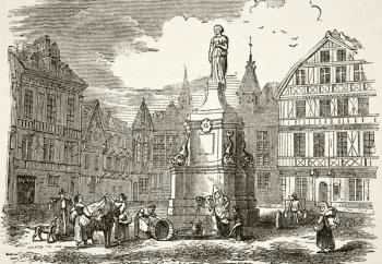 Statue of Joan of Arc in the market place in Rouen in the 19th century, from 'The National and Domestic History of England' by William Hickman Smith Aubrey (1858-1916) published London, c.1890 (litho) | Obraz na stenu