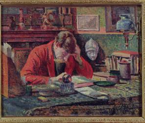 Emile Verhaeren (1855-1916) in his Study, c.1897 (oil on panel) | Obraz na stenu