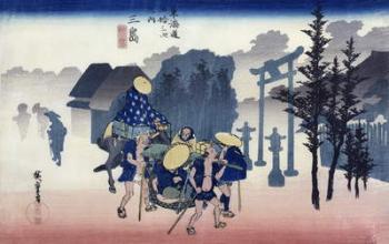 Morning Mist at Mishima, from the series '53 Stations of the Tokaido', 1834-35 (colour woodblock print) | Obraz na stenu