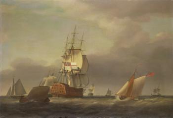 A Seascape with Men-of-War and Small Craft (oil on canvas) | Obraz na stenu