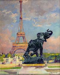 The Eiffel Tower and the Elephant by Fremiet (oil on canvas) | Obraz na stenu