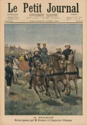 Military review by Paul Doumer, Governor General of French Indochina, and Emperor of Annam, Thanh Thai, in Hanoi, front cover illustration from 'Le Petit Journal', Supplement Illustre, 27th April 1902 (colour photo) | Obraz na stenu