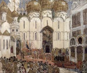 A Square in the Moscow Kremlin', stage design for the Prologue, Scene 2 from the opera 'Boris Godunov' by Modest Petrovich Mussorgsky, 1908 (gouache on cardboard) | Obraz na stenu
