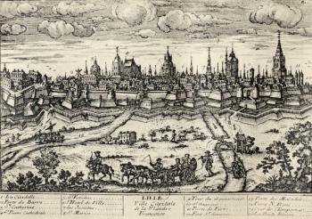 View of Lille c.1670, from 'Memoires de Charles de Batz-Castelmore Comte d'Artagnan', published 1928 (litho) | Obraz na stenu