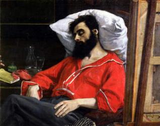 The Convalescent, or The Wounded Man, detail cut by the artist from 'The Visit to the Convalescent', c.1860 (oil on canvas) | Obraz na stenu