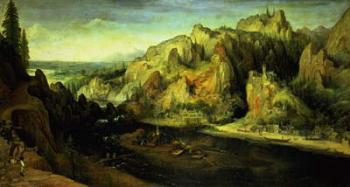 Mountain Landscape with a surprise attack, c.1585 | Obraz na stenu
