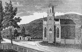 North-east view of the Episcopal church, Kent, from 'Connecticut Historical Collections', by John Warner Barber, 1856 (engraving) | Obraz na stenu