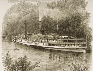 Excursion steamer on the Hudson River, in c.1870, from 'American Pictures' published by the Religious Tract Society, 1876 (engraving) | Obraz na stenu