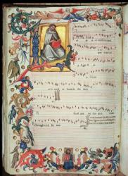 Page of musical notation with a historiated initial, from the Squarcialupi Codex, produced at the Florentine monastery of S. Maria degli Angeli (vellum) | Obraz na stenu