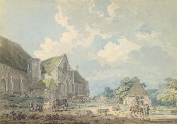 The Tithe Barn at Abbotsbury with the Abbey on the hill..., c.1795 (w/c over graphite on paper) | Obraz na stenu
