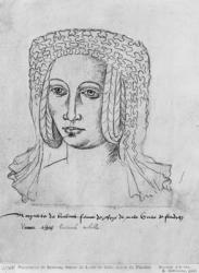 Ms 266 fol.55 Marguerite de Brabant, wife of Louis II of Flanders, also Louis III of Artois and Louis I of Palatine Burgundy, known as Louis of Male, from 'The Recueil d'Arras' (red chalk on paper) (b/w photo) | Obraz na stenu