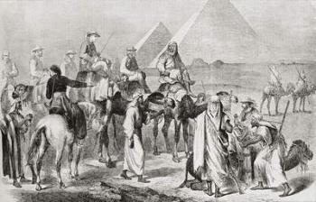 Victorian tourists at the pyramids of Giza, Egypt in the nineteenth century. From Edward VII His Life and Times, published 1910. | Obraz na stenu