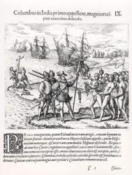 Columbus in What Was First Called India, Welcomed by the Indians with Gifts (engraving) (b&w photo) | Obraz na stenu