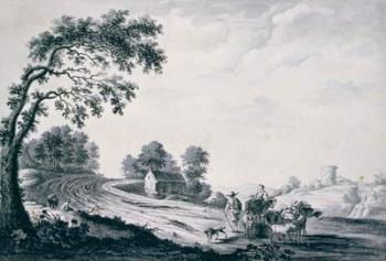 Italian Landscape with Peasants and Animals on a Road (drawing) | Obraz na stenu