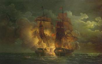 Battle Between the French Frigate 'Arethuse' and the English Frigate 'Amelia' in View of the Islands of Loz, 7th February 1813 (oil on canvas) | Obraz na stenu