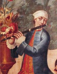 A Flautist, detail from a screen (oil on canvas) | Obraz na stenu