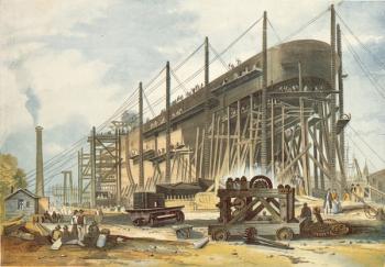 The Great Eastern on the Stocks (colour engraving) | Obraz na stenu