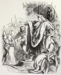 Lear believes Cordelia does not love him and banishes her, illustration from King Lear, from 'The Illustrated Library Shakespeare', published London 1890 (litho) | Obraz na stenu