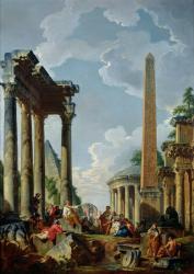 Architectural Capriccio with a Preacher in the Ruins, c.1745 (oil on canvas) | Obraz na stenu