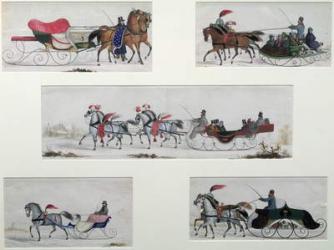 Russian Horse Drawn Sleighs (w/c on paper) | Obraz na stenu