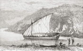 A dhow on the Congo River in the 19th century, from 'Africa Pintoresca', published 1888 (engraving) | Obraz na stenu