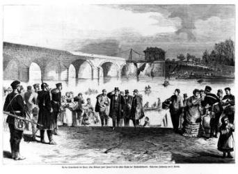 Jules Favre (1809-80) arriving at Pont de Sevres, illustration from 'Illustrierte Zeitung', 1870-71 (engraving) (b/w photo) | Obraz na stenu